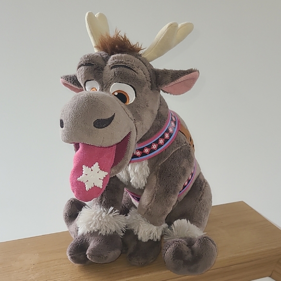 Disney Other - Disney Frozen Sven Gray and Pink Stuffed Reindeer with Antlers